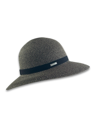 Sombrero Paper Braid Mix Floppy Ribbon Negro y Lino de Seeberger