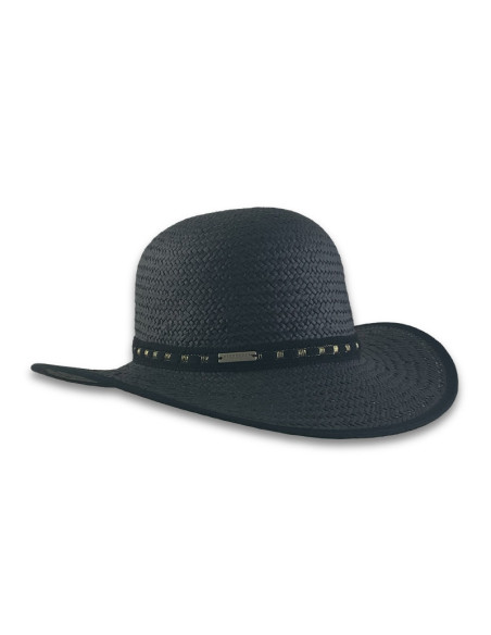 Sombrero Paper Floppy Shiny Band Negro de Seeberger