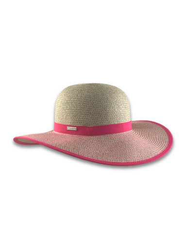 Sombrero Paper Braid Cloche Contrast Fucsia y Lino de Seeberger