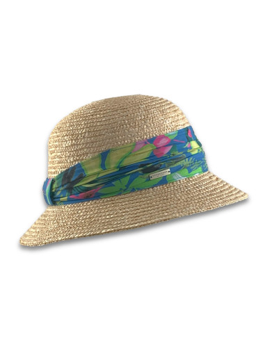 Sombrero Wheat Braid Cloche Colorful Fabric de Seeberger