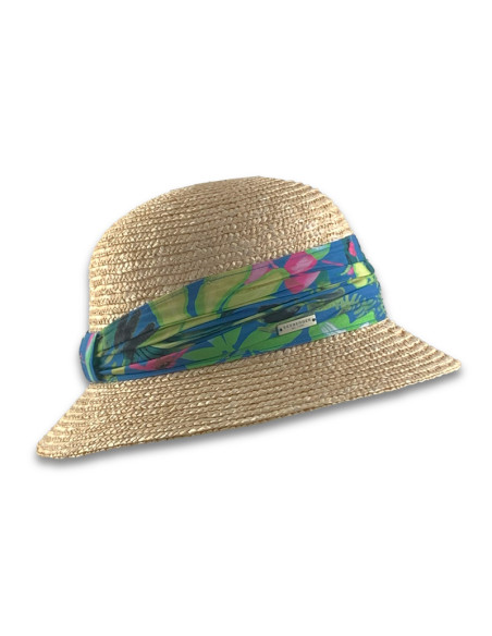 Sombrero Wheat Braid Cloche Colorful Fabric de Seeberger