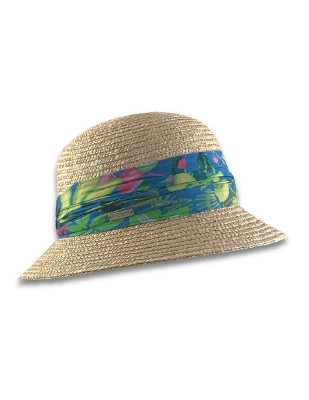 Sombrero Wheat Braid Cloche Colorful Fabric de Seeberger