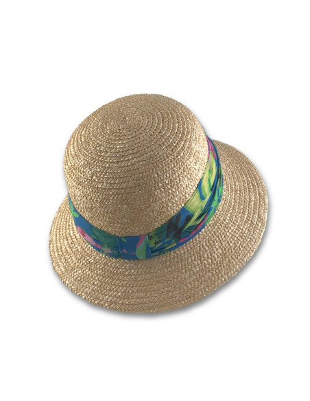 Sombrero Wheat Braid Cloche Colorful Fabric de Seeberger